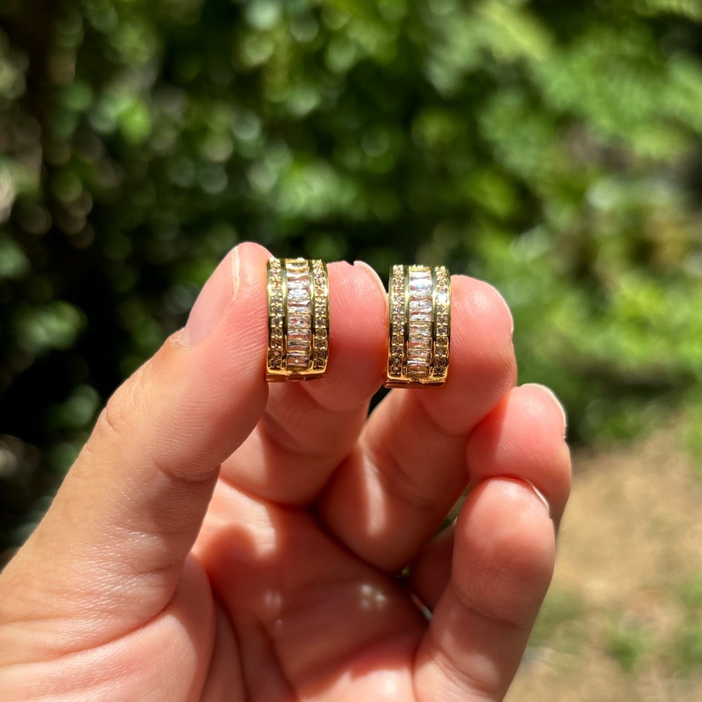 18K Gold Plated Stainless Steel Diamond Hoop Earrings